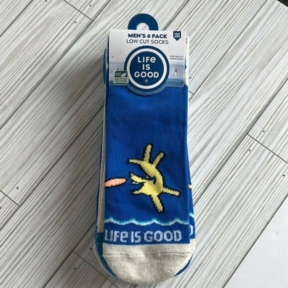 New Men’s Life is Good 6 pack low cut socks   She size 6-12.5 - Picture 1 of 6